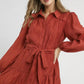 Umgee Crinkle Button-Front Tiered Mini Dress with Waist Tie - DAVERRI FASHIONS