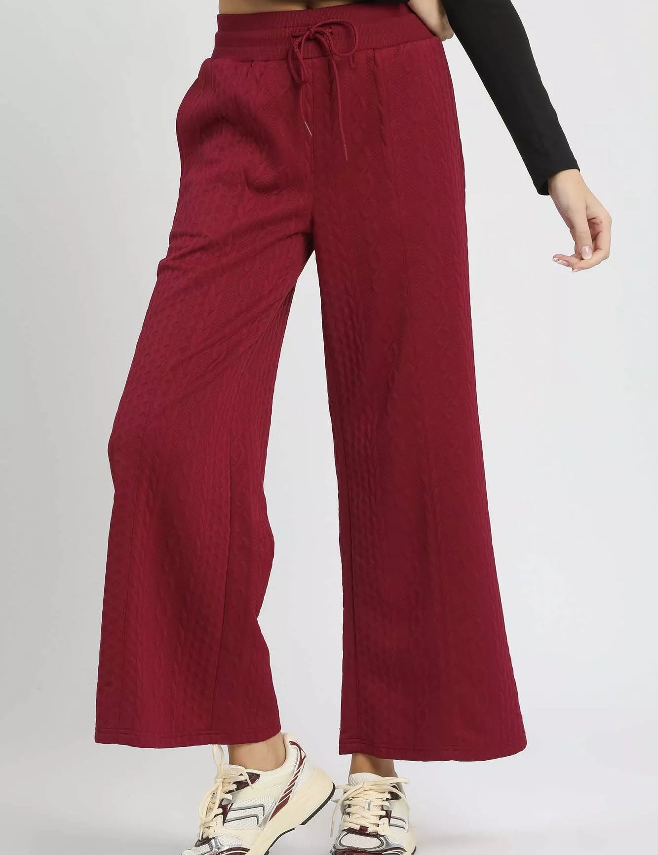 BURGUNDY Umgee Cable Knit Textured Wide Leg Pants | Pants Daverri Fashions