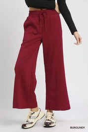 BURGUNDY Umgee Cable Knit Textured Wide Leg Pants | Pants Daverri Fashions
