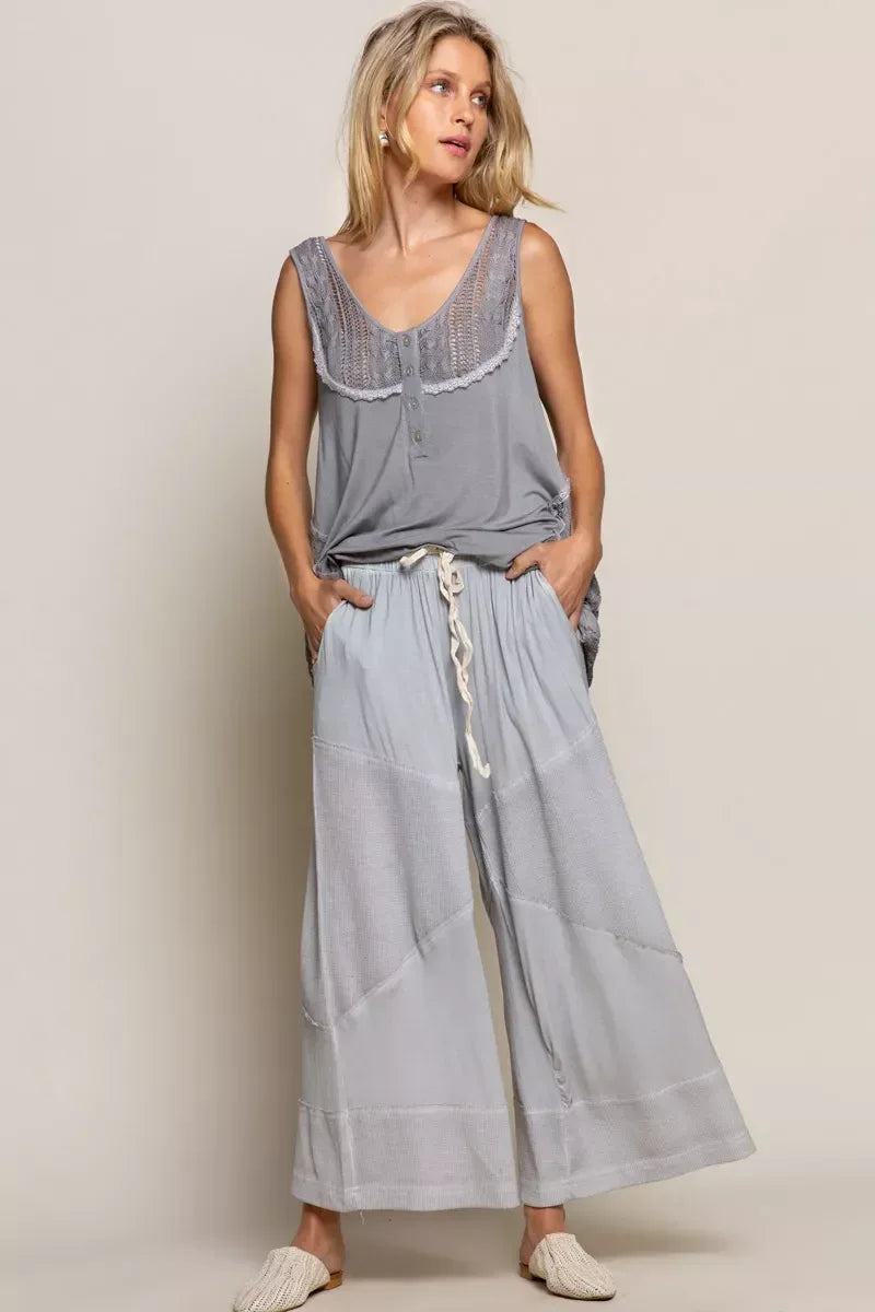 POL Elastic Waistband Wide Leg Pants with Drawstring - DAVERRI FASHIONS
