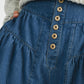 High rise tiered button front denim shorts with ruching details