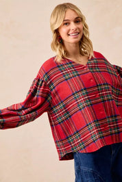 BiBi Christmas Plaid V-Neck Flounce Sleeve Jacket | Jackets Daverri Fashions