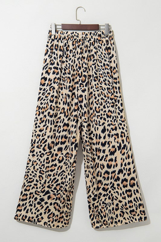 Allover Leopard Print Wide Leg Pants | Pants Daverri Fashions