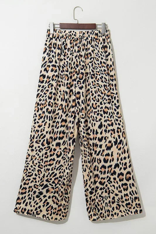 Allover Leopard Print Wide Leg Pants - DAVERRI FASHIONS