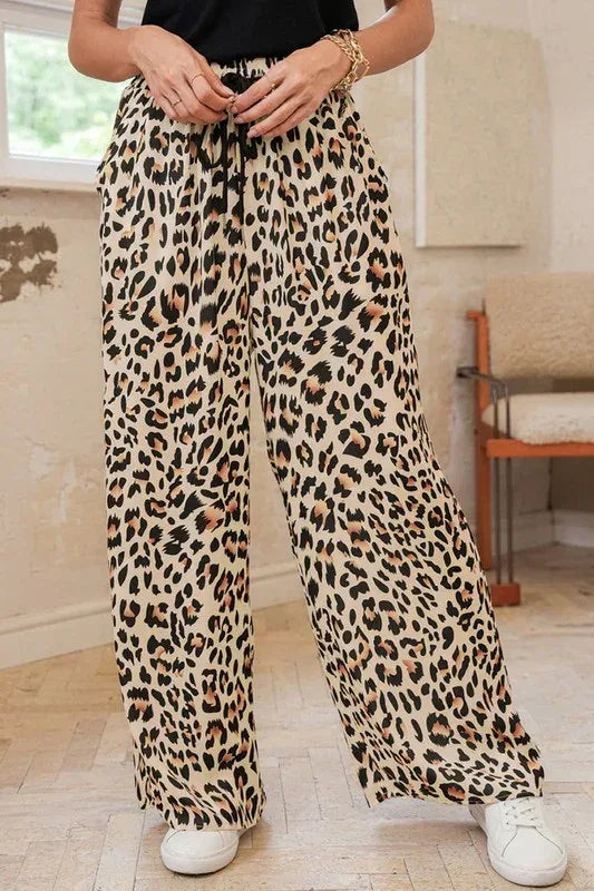 Allover Leopard Print Wide Leg Pants - DAVERRI FASHIONS