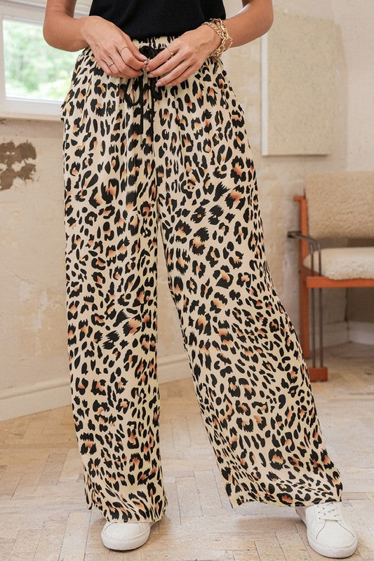 Allover Leopard Print Wide Leg Pants | Pants Daverri Fashions