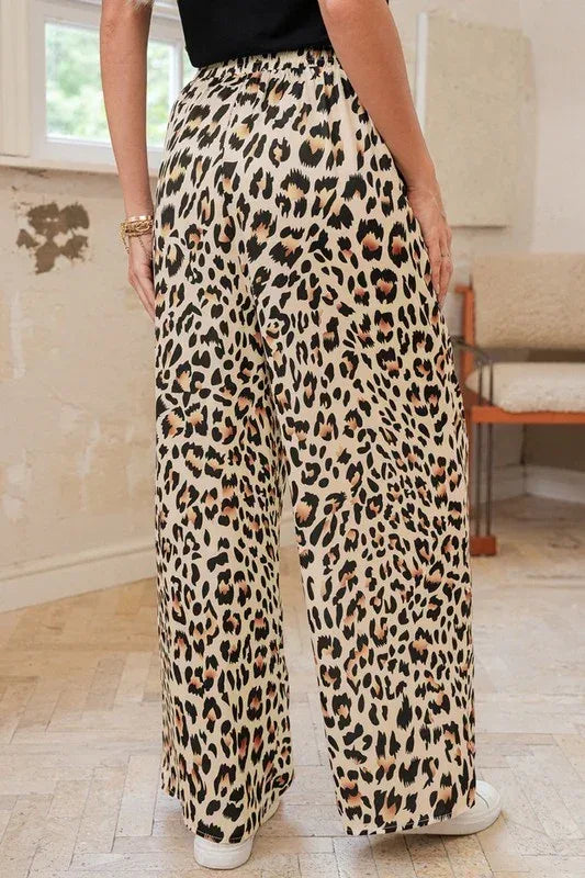 Allover Leopard Print Wide Leg Pants - DAVERRI FASHIONS