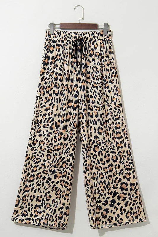 Allover Leopard Print Wide Leg Pants - DAVERRI FASHIONS