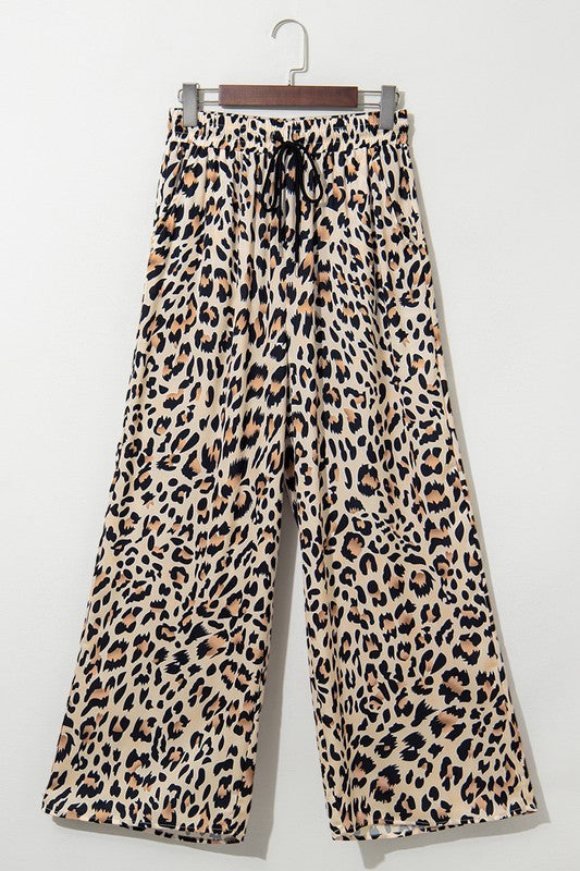 Allover Leopard Print Wide Leg Pants | Pants Daverri Fashions