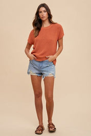 Annie Wear Round Neck Short Sleeve Sweater