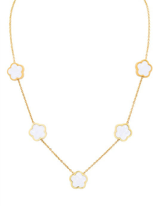 Gold O S MOP Clover Station Necklace | Necklaces Daverri Fashions
