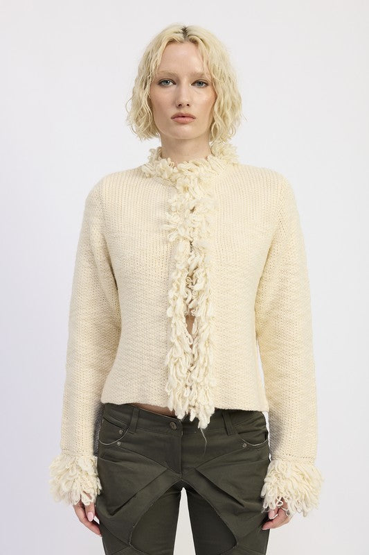 FRINGE KNIT CARDIGAN IVORY