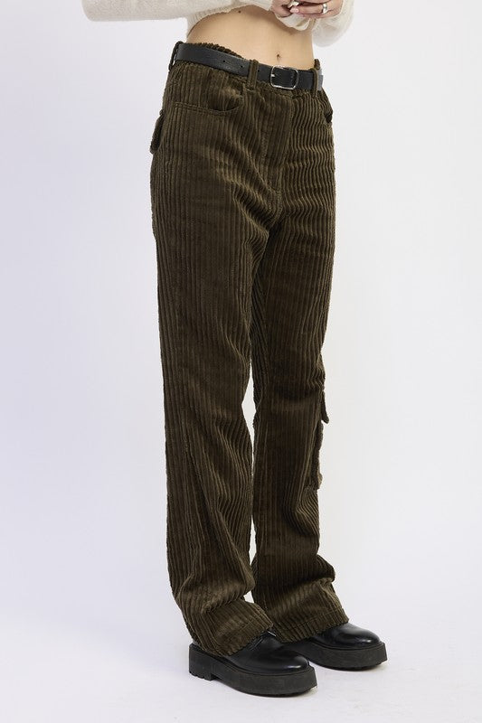 WIDE LEG CORDUROY PANT WITH POCKET DETAIL