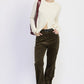 WIDE LEG CORDUROY PANT WITH POCKET DETAIL OLIVE