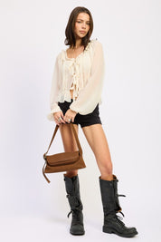 Round Neck Long Sleeve Flared Blouse | Blouses Daverri Fashions