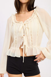 Round Neck Long Sleeve Flared Blouse | Blouses Daverri Fashions