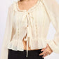 Round Neck Long Sleeve Flared Blouse - DAVERRI FASHIONS