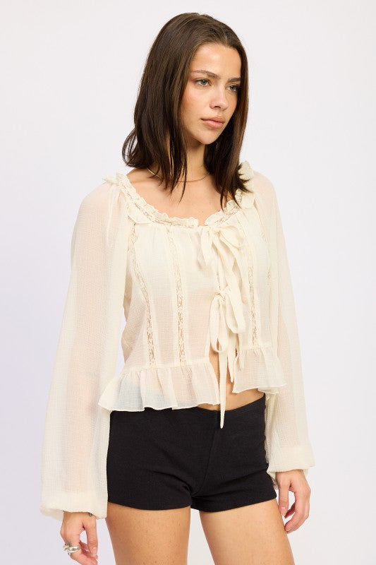 Round Neck Long Sleeve Flared Blouse | Blouses Daverri Fashions