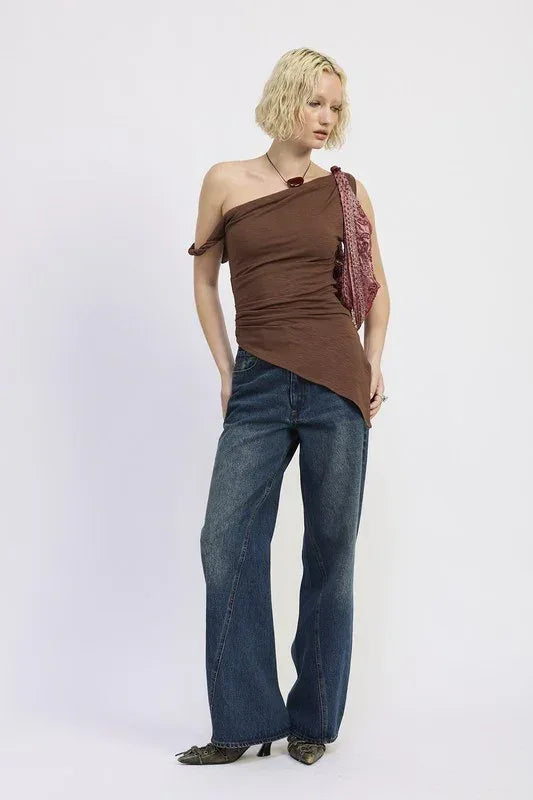 Wide Leg Denim Pant with Pockets - DAVERRI FASHIONS