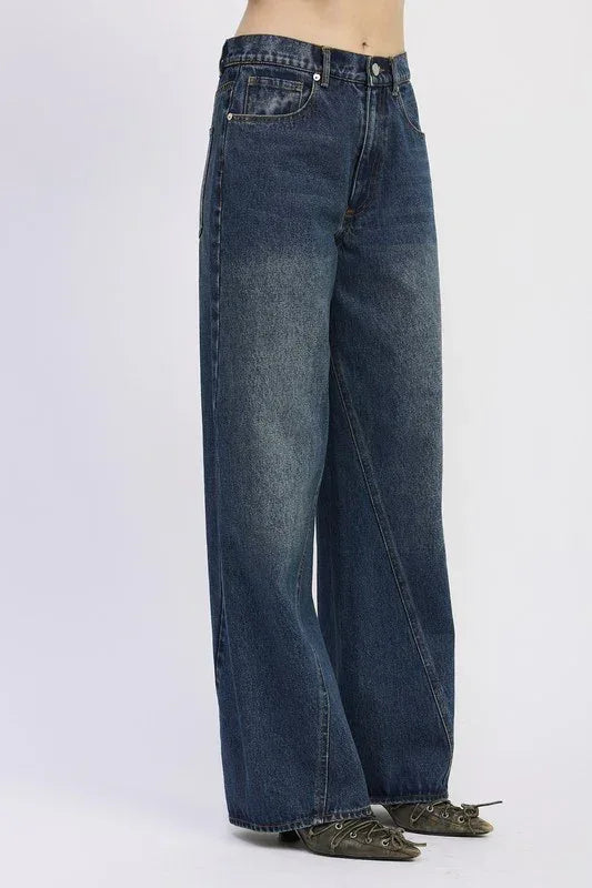 Wide Leg Denim Pant with Pockets - DAVERRI FASHIONS