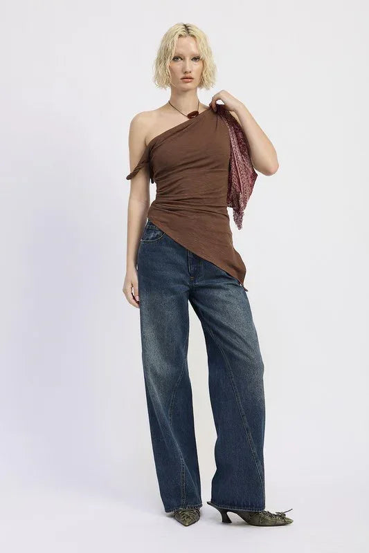 Wide Leg Denim Pant with Pockets - DAVERRI FASHIONS