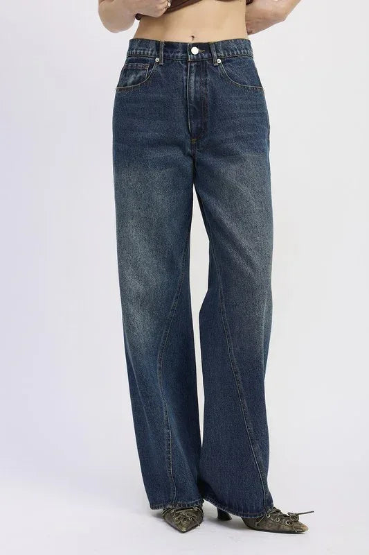 Wide Leg Denim Pant with Pockets - DAVERRI FASHIONS