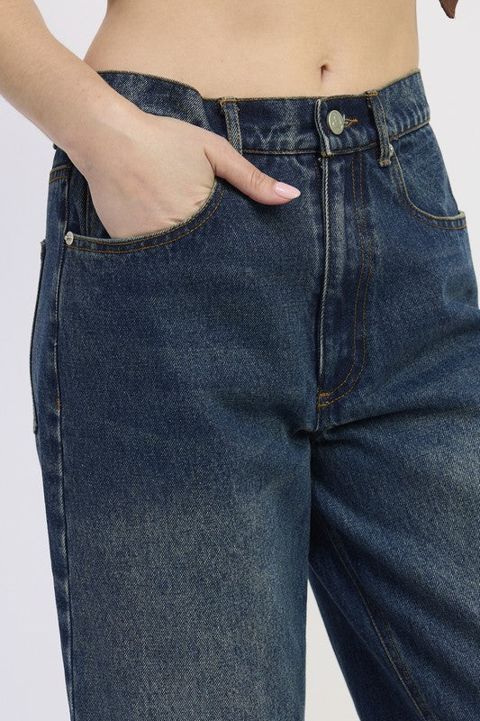 Wide Leg Denim Pant with Pockets | Jeans Daverri Fashions