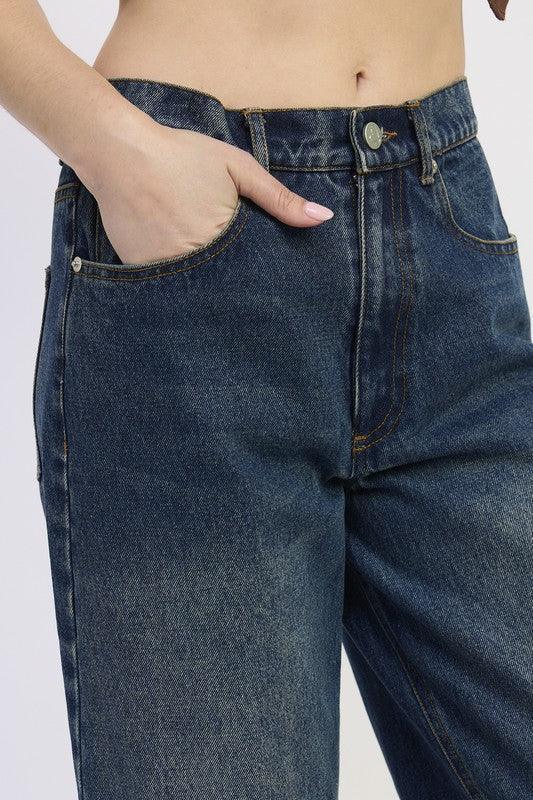 Wide Leg Denim Pant with Pockets - DAVERRI FASHIONS