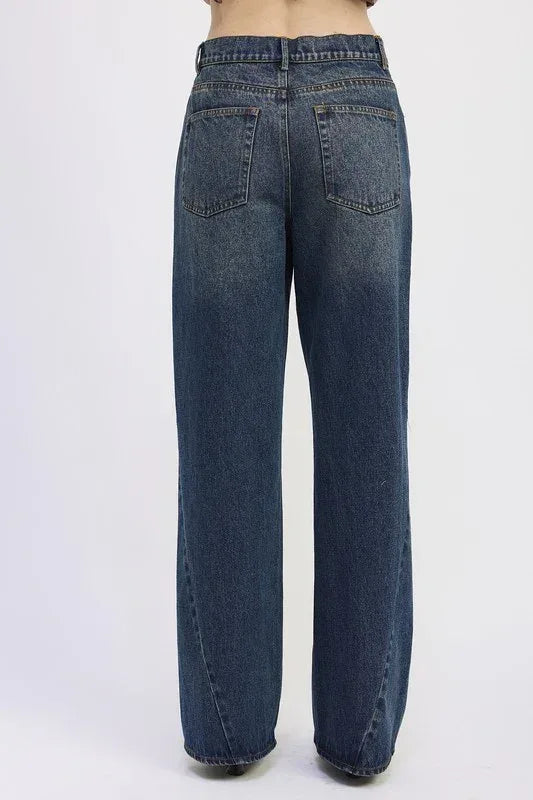 Wide Leg Denim Pant with Pockets - DAVERRI FASHIONS