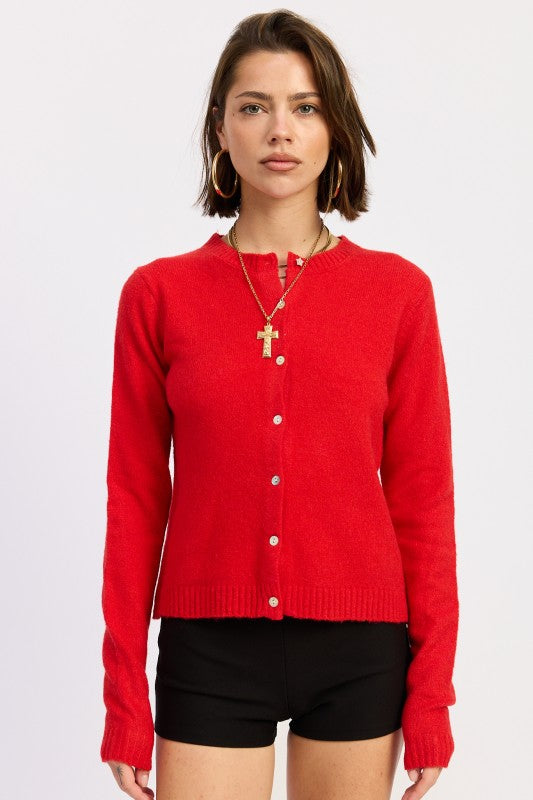 RED Fitted Button Up Cardigan | Cardigans Daverri Fashions