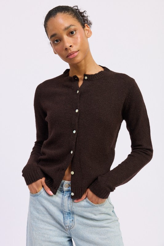 CHOCOLATE BROWN Fitted Button Up Cardigan | Cardigans Daverri Fashions