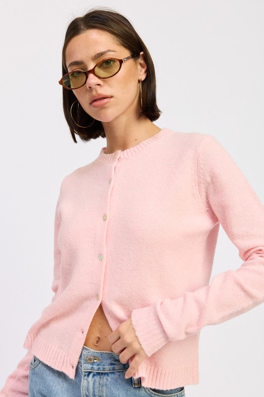 LIGHT PINK Fitted Button Up Cardigan | Cardigans Daverri Fashions