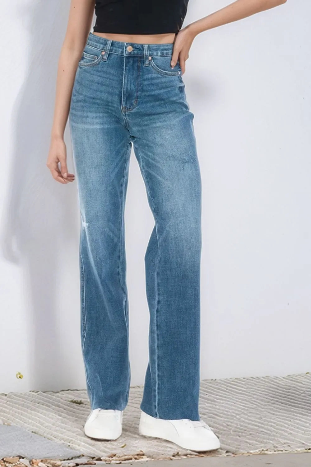 Judy Blue Full Size Tummy Control Cut Raw Hem Straight Jeans