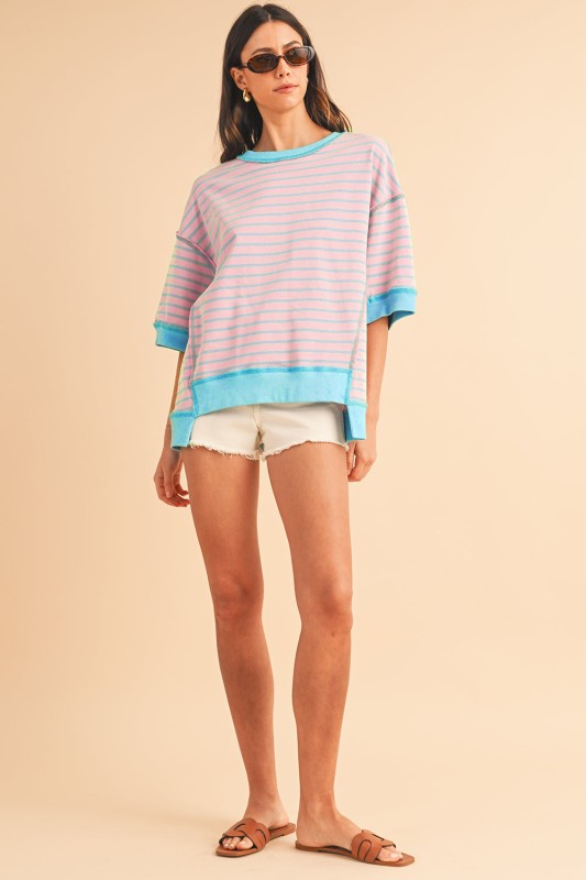 Pink Stripe mint half sleeve sweatshirt Sweatshirts