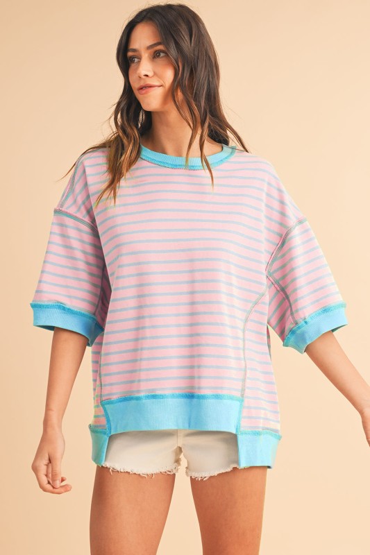 Pink Stripe mint half sleeve sweatshirt Sweatshirts
