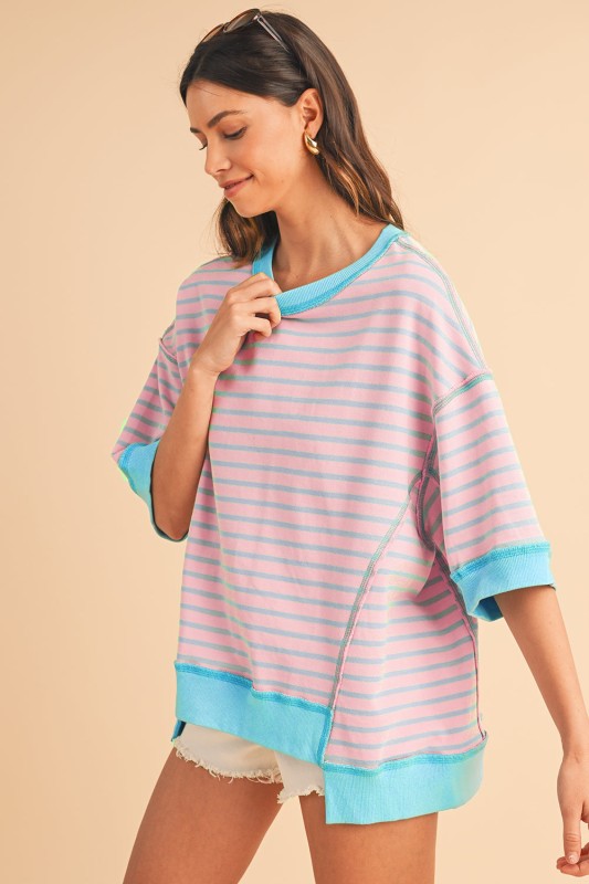 Pink Stripe mint half sleeve sweatshirt Sweatshirts
