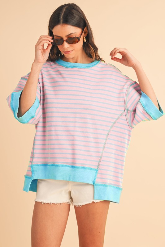 Pink Stripe mint half sleeve sweatshirt Sweatshirts