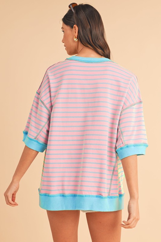 Pink Stripe mint half sleeve sweatshirt Sweatshirts