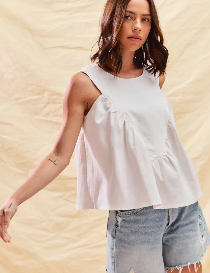 SO ME Game Day Color Denim Ruched Sleeveless Top | Tops Daverri Fashions