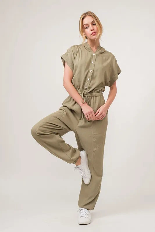 And The Why Washed Short Sleeve Hooded Jumpsuit Jumpsuits