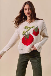 SO ME Vegetable Round Neck Long Sleeve Sweater | Sweaters Daverri Fashions