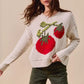 SO ME Vegetable Round Neck Long Sleeve Sweater - DAVERRI FASHIONS