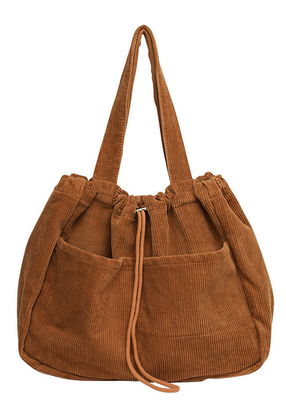 Drawstring Multi-pocket Corduroy Shoulder Bag | Handbags Daverri Fashions