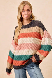 BiBi Stripes Color Block Chunky Sweater | Sweaters Daverri Fashions