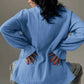 Light blue women’s collared flounce sleeve loose fit cotton shirt
