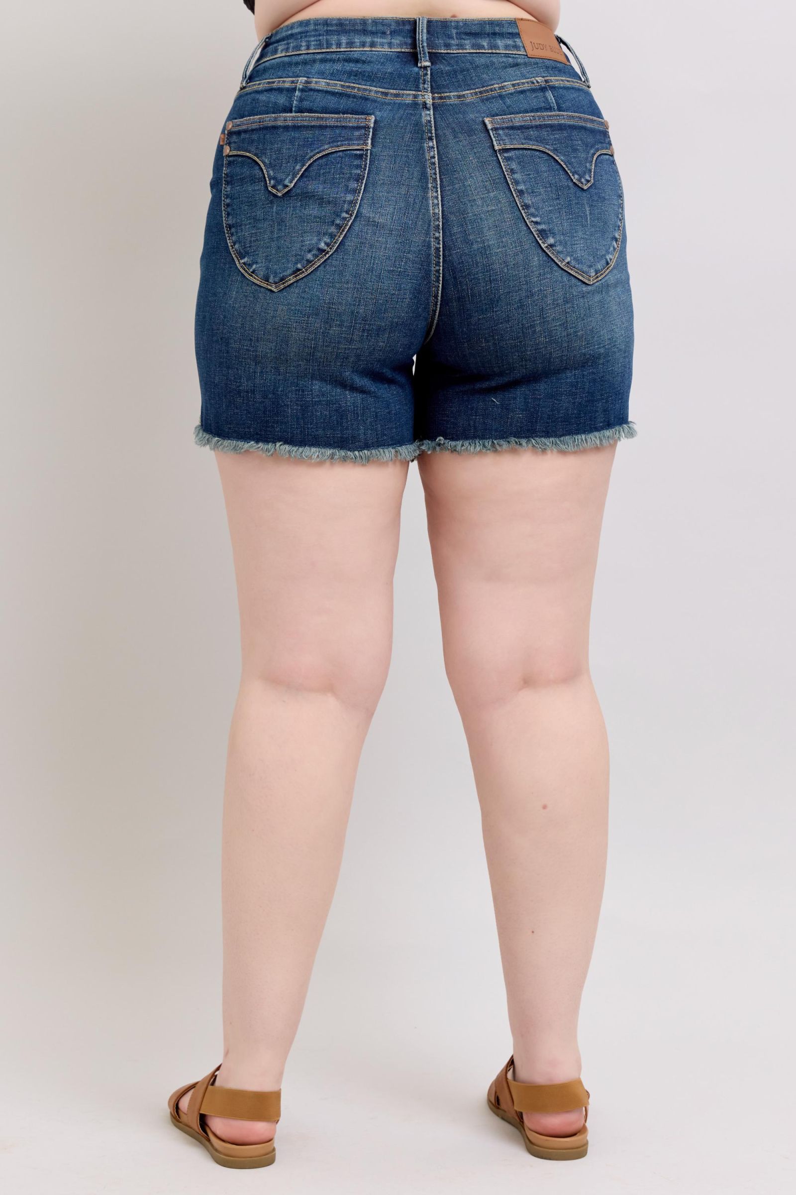 Judy Blue Tummy Control Fray Hem & Shield Back Pockets Denim Shorts