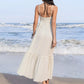 Daverri Sweetheart Neck Beige Tiered Maxi Dress with Spaghetti Straps