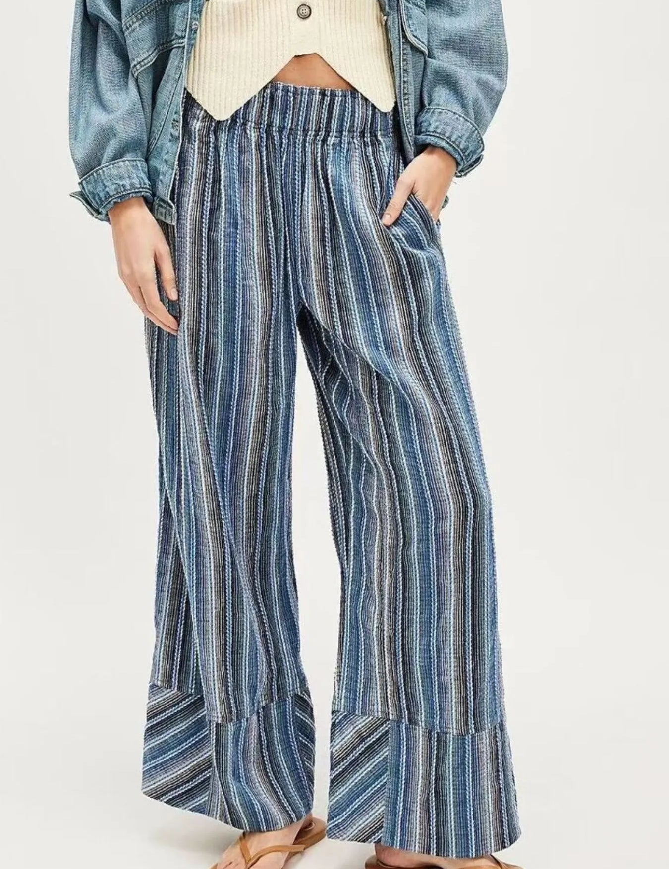 Blue Striped Wide Leg Pants | Pants Daverri Fashions
