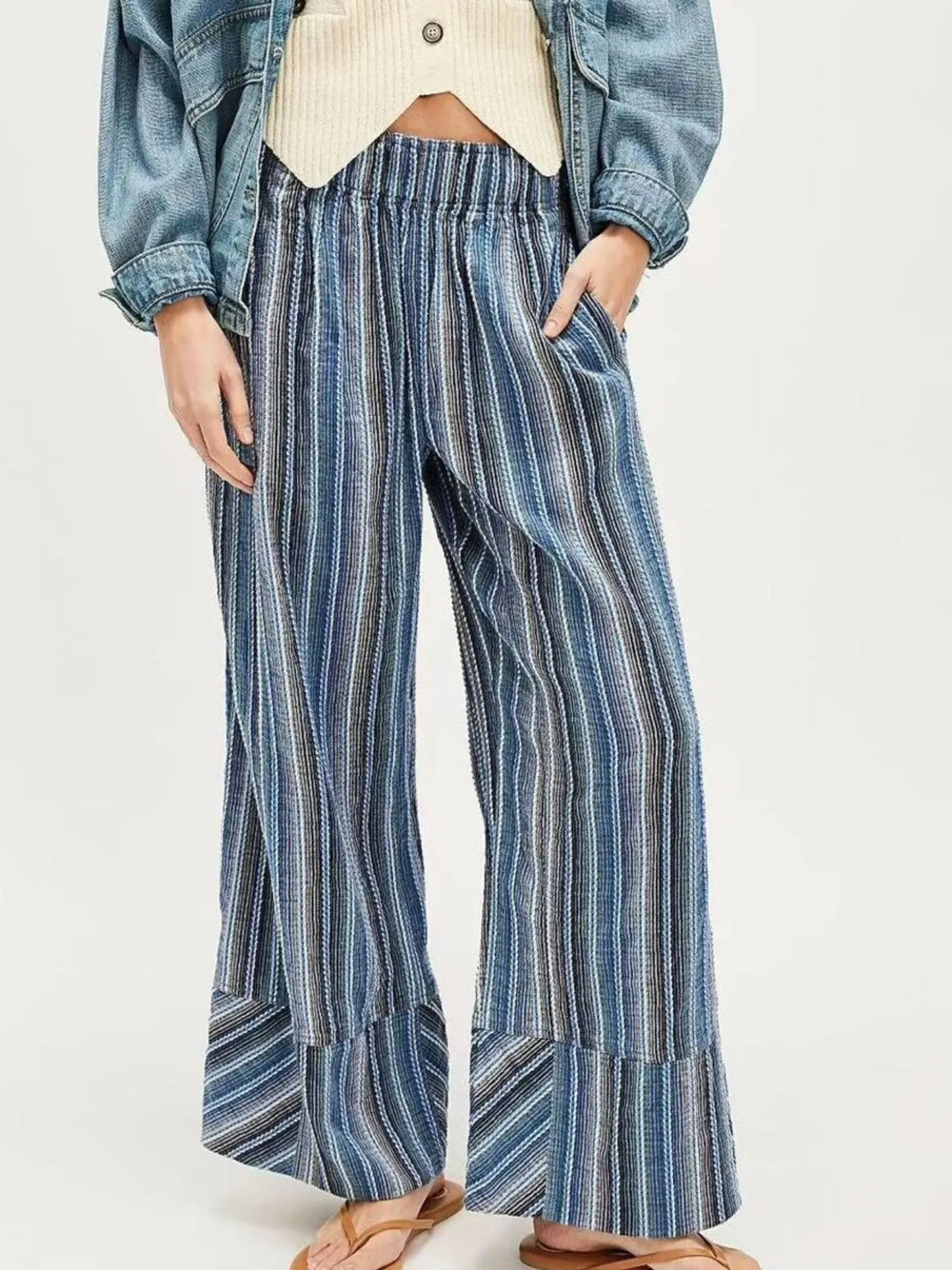 Blue Striped Wide Leg Pants | Pants Daverri Fashions