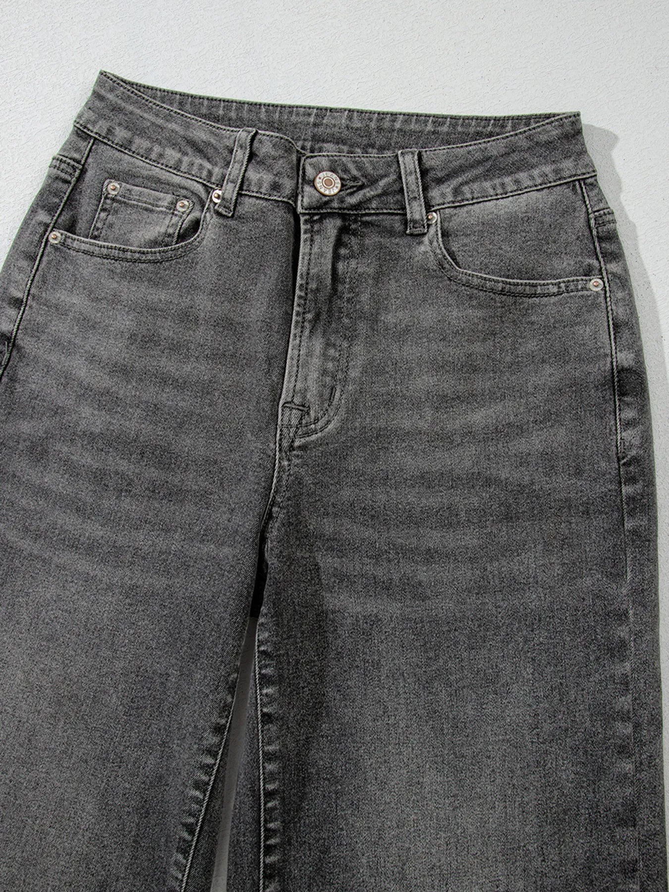 Dark gray Daverri Fashions raw hem high-rise loose straight jeans